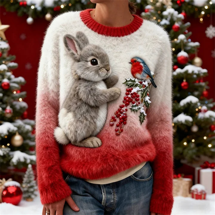 Holly | Pulover Pluș cu Iepuraș de Sărbători