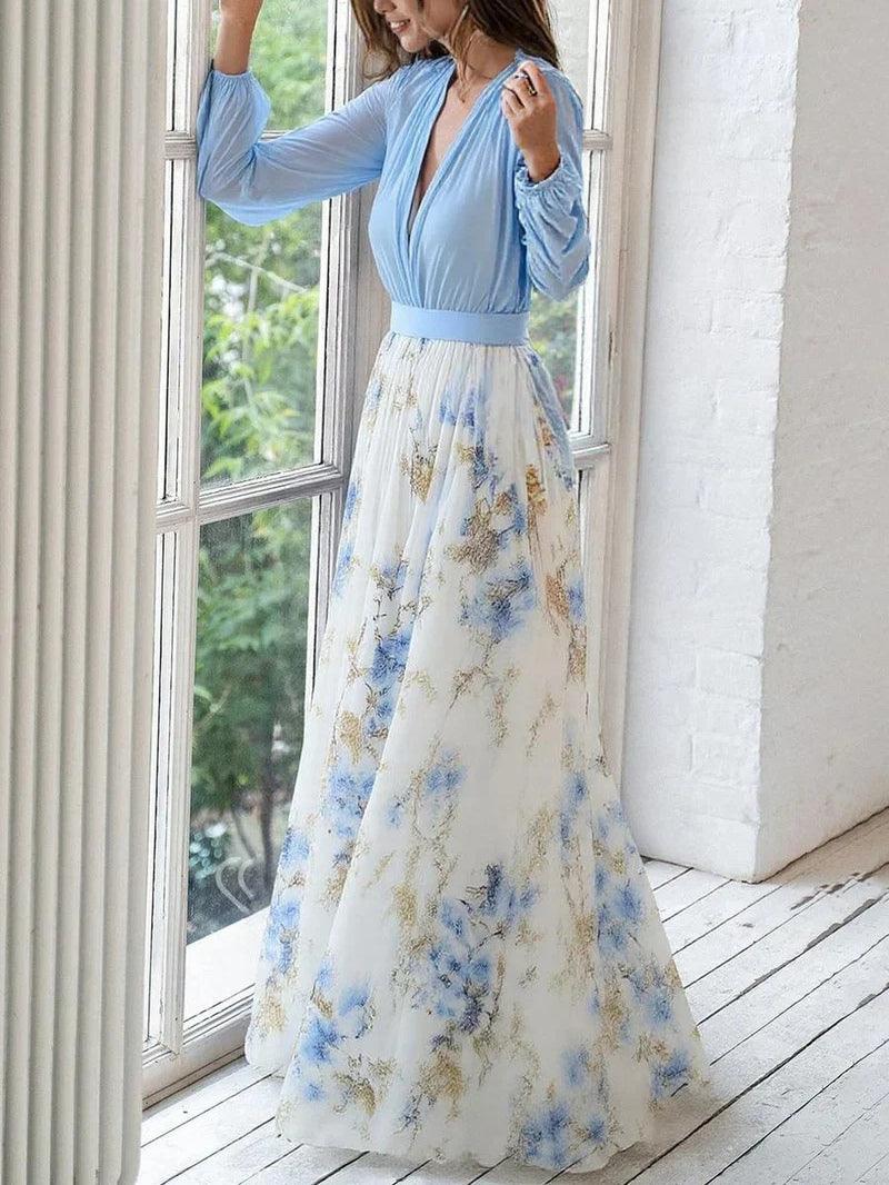 Weronika | Rochie maxi impresionantă cu imprimeu floral și decolteu în V