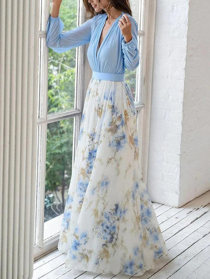 Weronika | Rochie maxi impresionantă cu imprimeu floral și decolteu în V