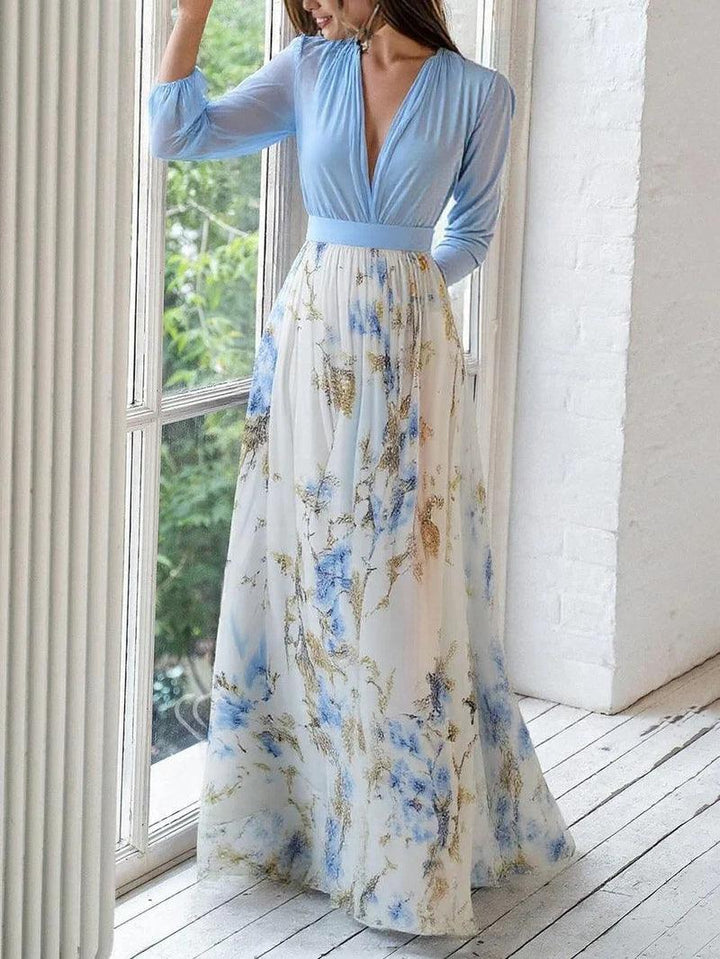 Weronika | Rochie maxi impresionantă cu imprimeu floral și decolteu în V