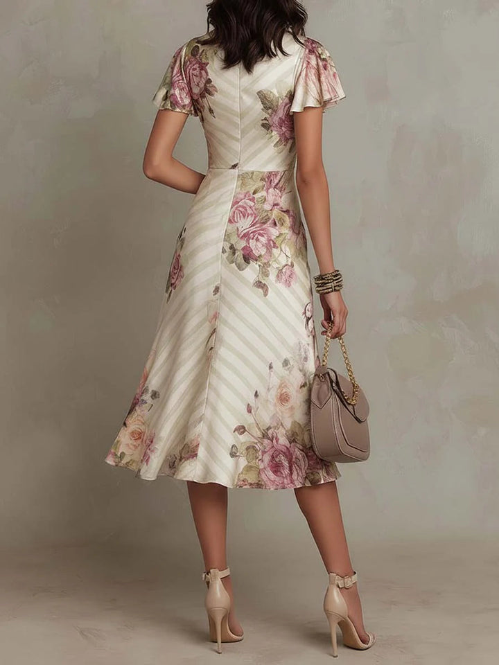Margareta | Rochie Midi din Satin Floral Vintage