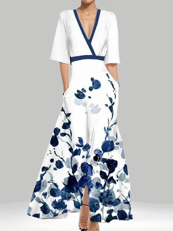Barbara | Rochie maxi elegantă cu mâneci 3/4 în stil marin