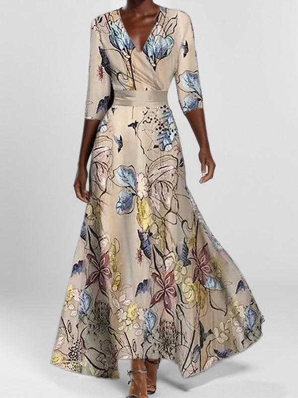 Barbara | Rochie maxi elegantă cu mâneci 3/4 în stil marin