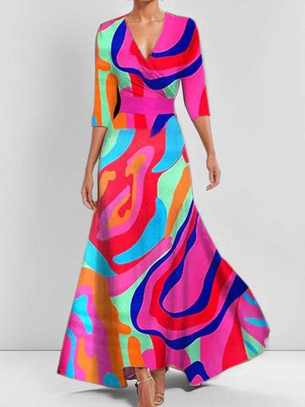 Barbara | Rochie maxi elegantă cu mâneci 3/4 în stil marin
