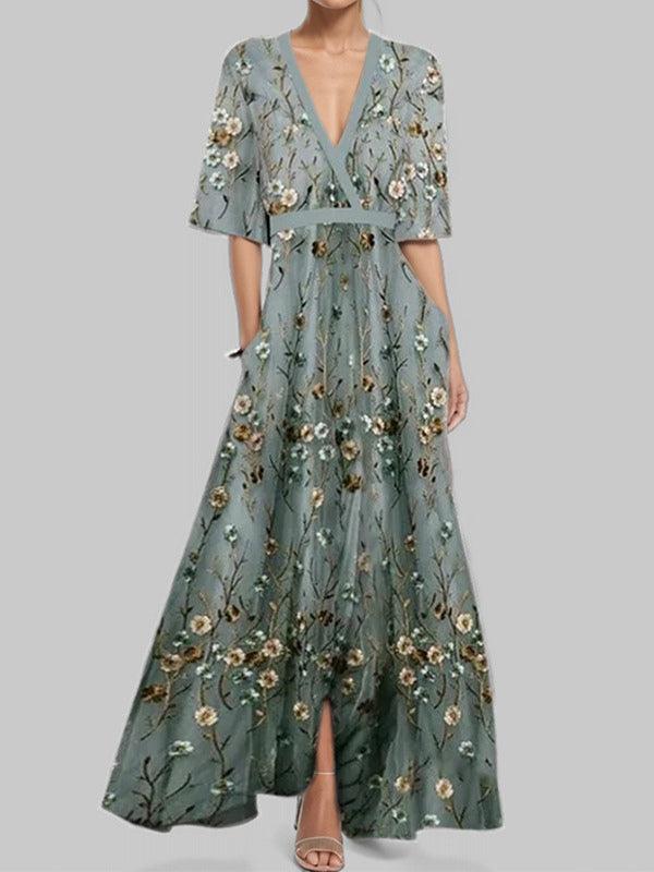Barbara | Rochie maxi elegantă cu mâneci 3/4 în stil marin