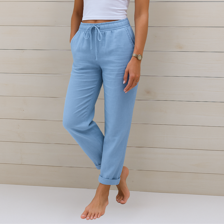 Maylora | Pantaloni Relaxați din In cu Șnur