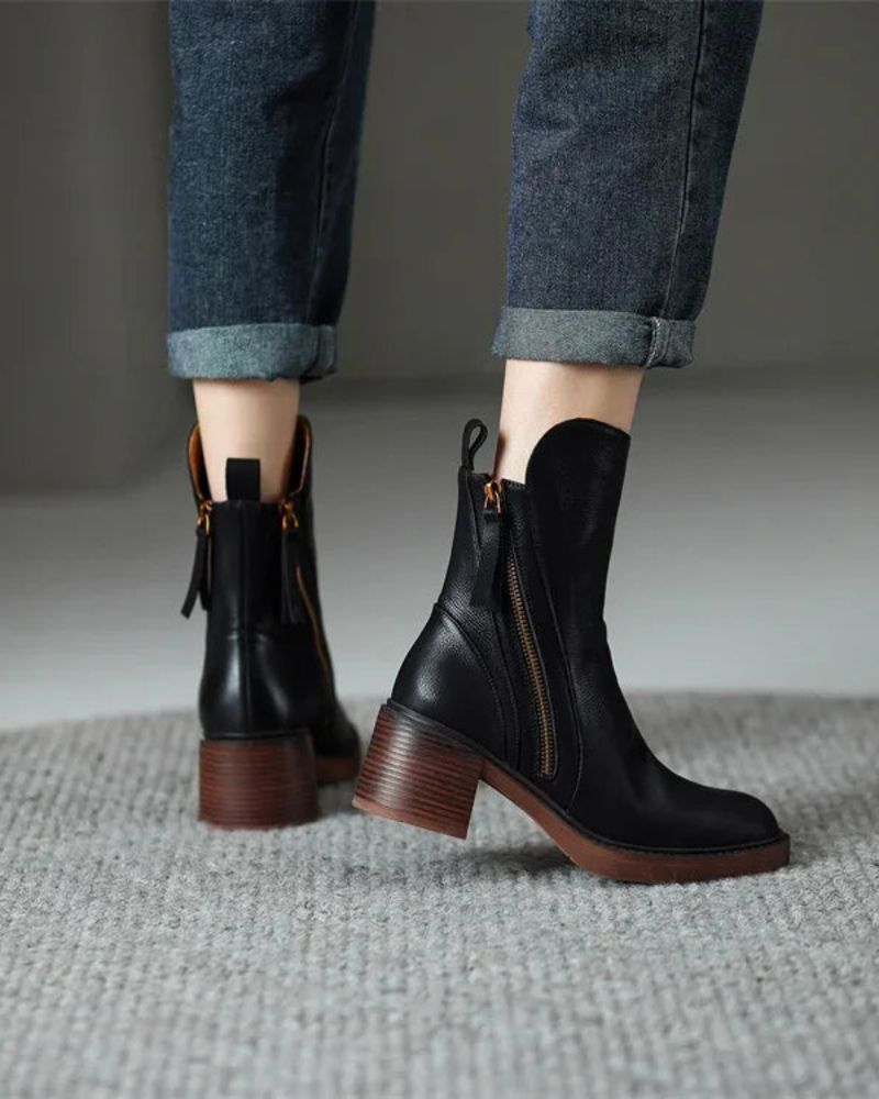 Valorine™ | Botine elegante din piele cu toc confortabil