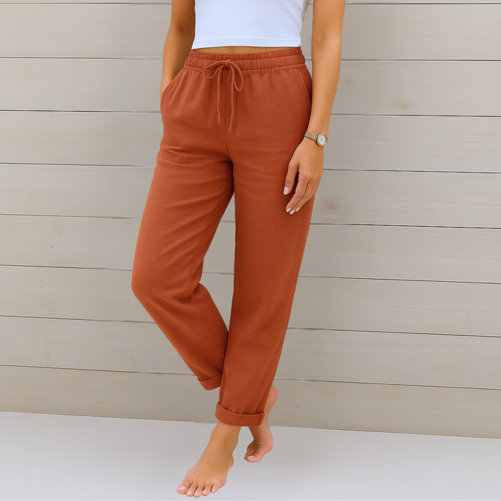 Maylora | Pantaloni Relaxați din In cu Șnur