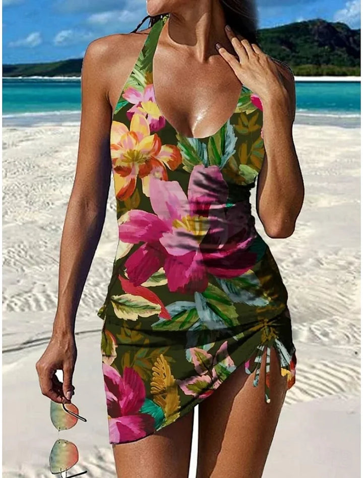 Fiesta | Set de tankini floral cu grafic care acoperă burtica