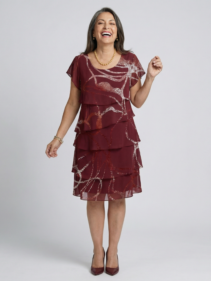 Flóra | Rochie Midi cu Print Abstract Compus
