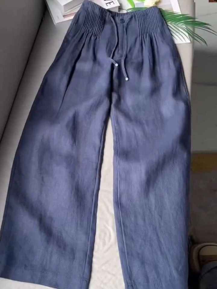 Camille | Pantaloni cu Picior Larg din Amestec de Bumbac și In