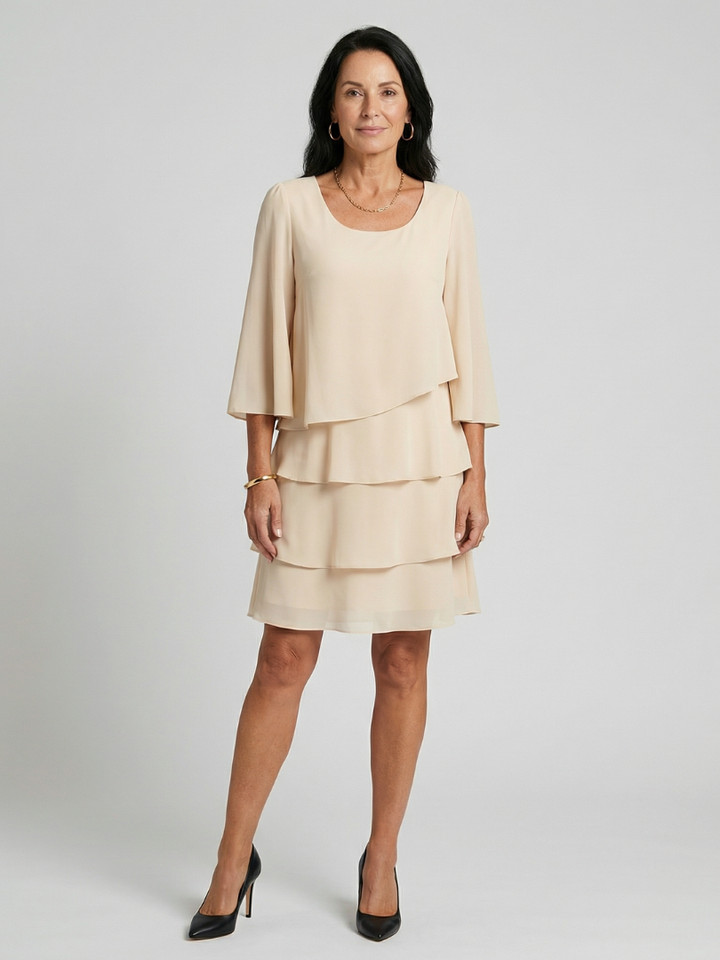 Zita | Rochie Midi Stratificată cu Mâneci Clopot