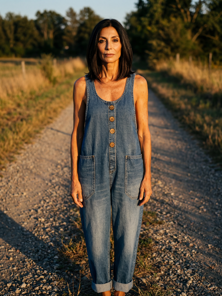 Daria | Salopetă Casual din Denim cu Nasturi