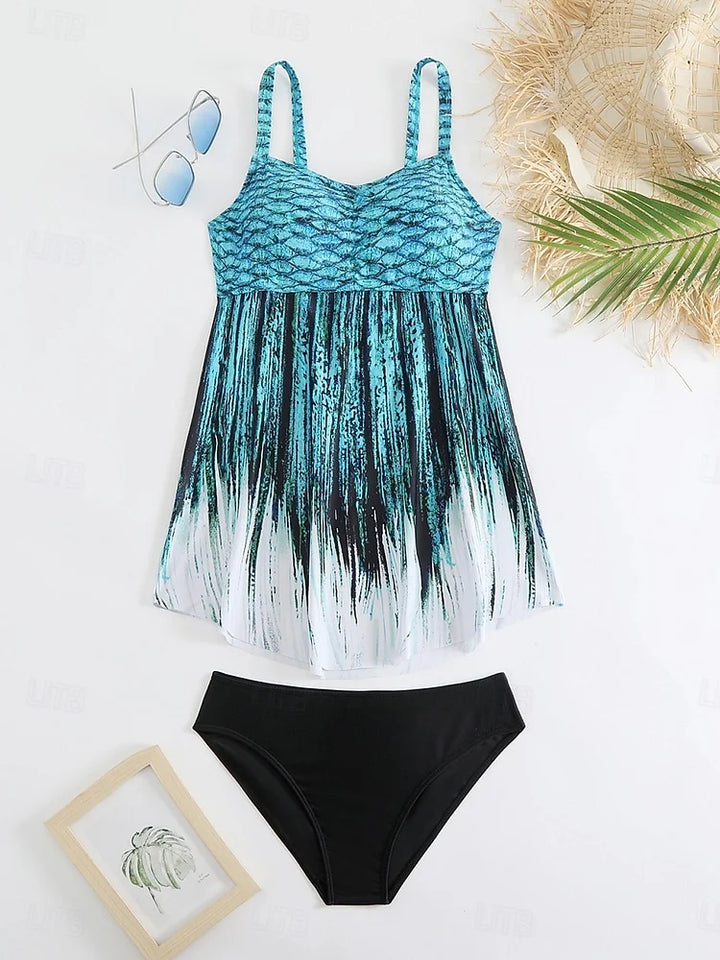 Perla | Set de costum de baie cu imprimeu de sirenă care acoperă burtica