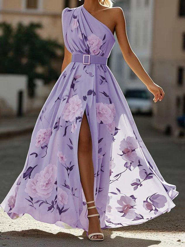 Anna | Rochie Maxi Florală Verde Deschis cu Un Umăr