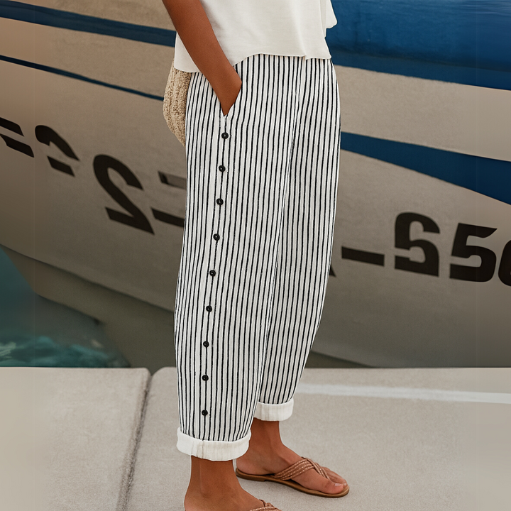 Caitlin | Pantaloni cu Butoni și Dungi Eleganți