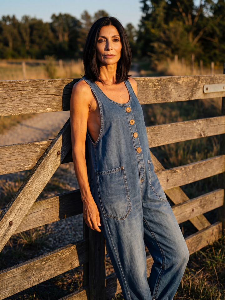 Daria | Salopetă Casual din Denim cu Nasturi