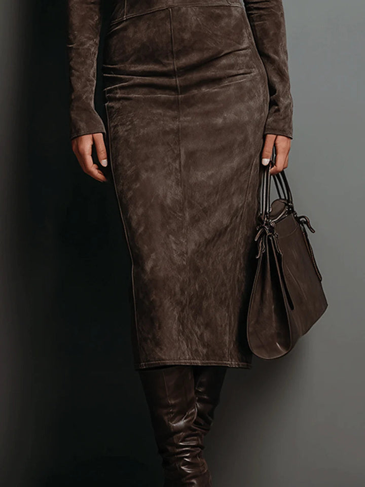Susana | Rochie midi lungă maro