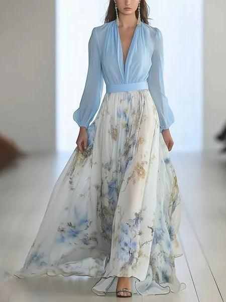 Weronika | Rochie maxi impresionantă cu imprimeu floral și decolteu în V