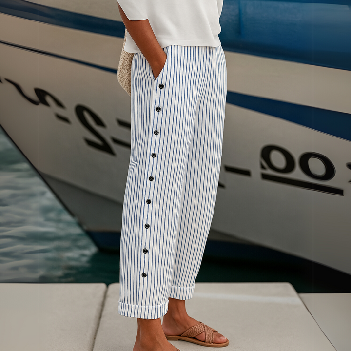 Caitlin | Pantaloni cu Butoni și Dungi Eleganți