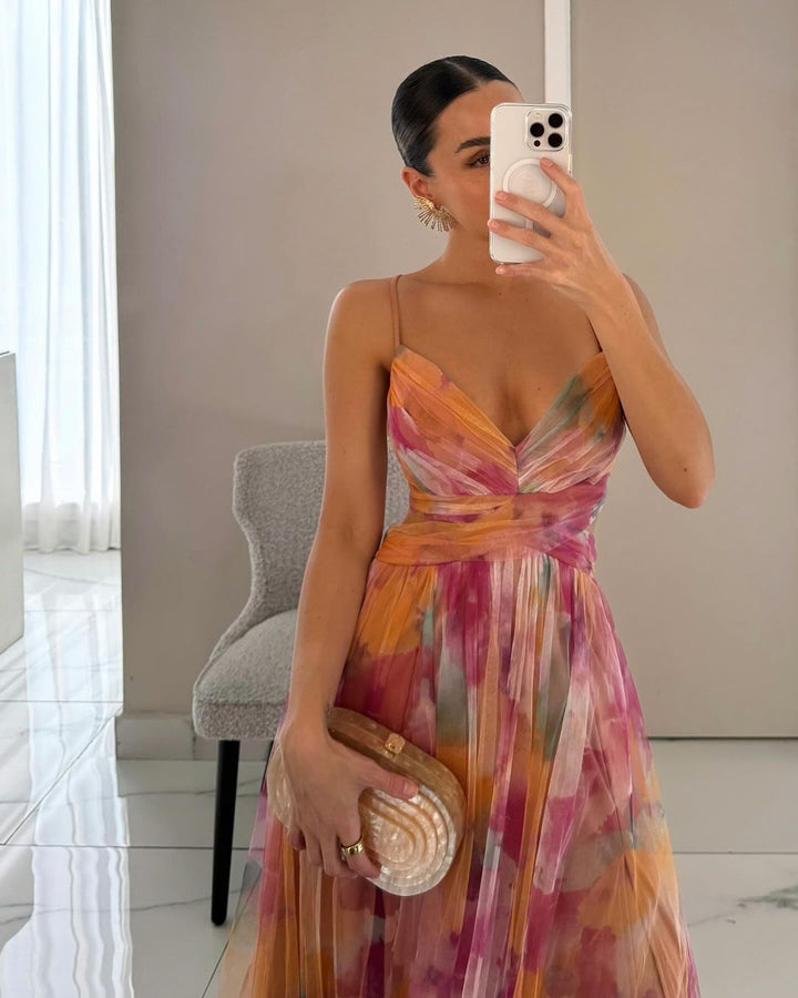 Liora – Rochie de Damă Maxi Elegantă cu Imprimeu Acquerel