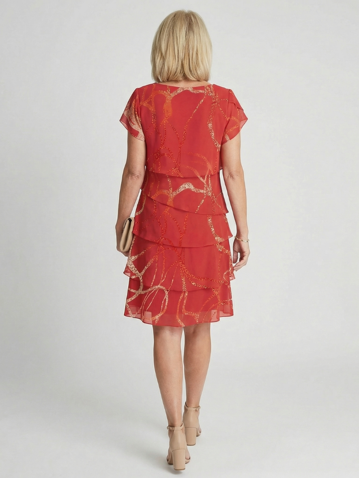 Helga | Rochie Midi Moale cu Print Abstract