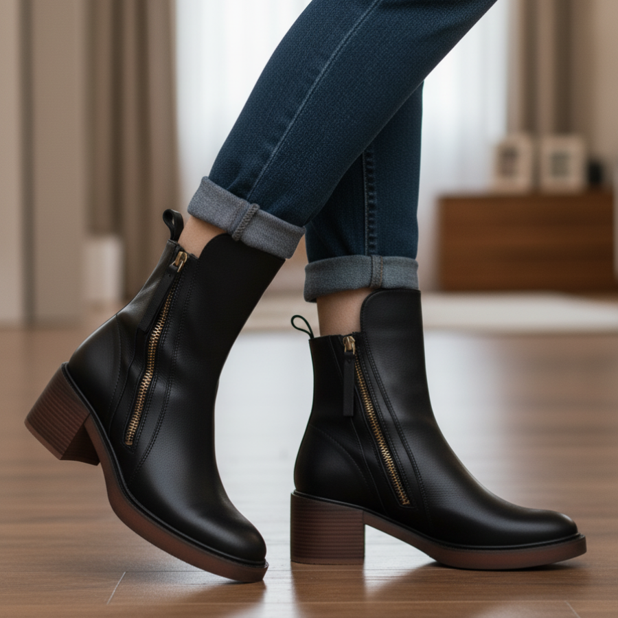 Valorine™ | Botine elegante din piele cu toc confortabil