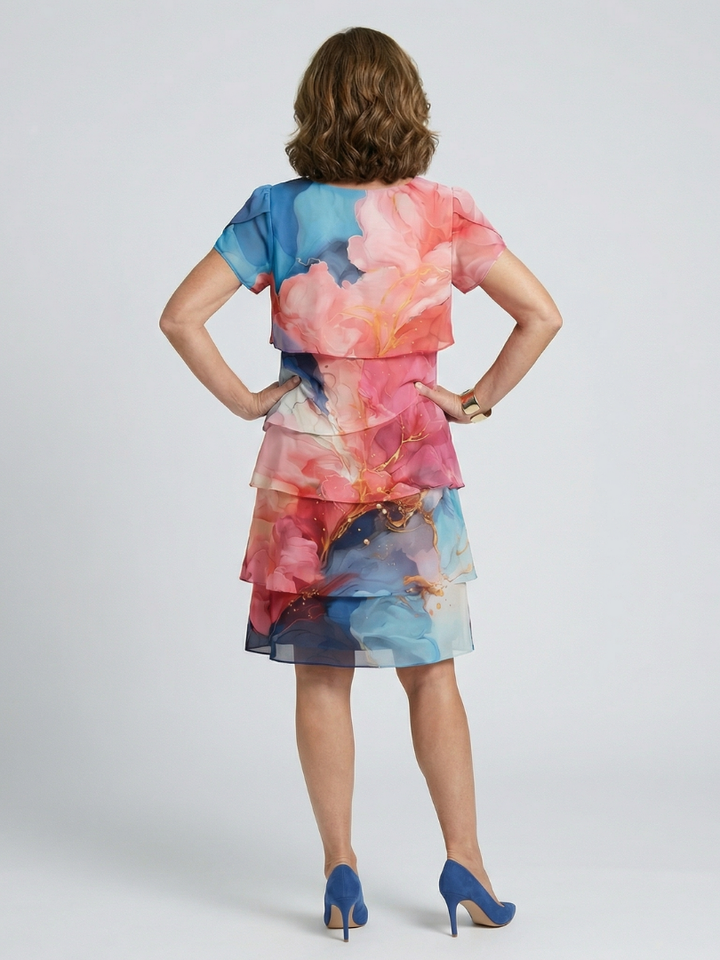 Panna | Rochie Elegantă Midi cu Print Marmură