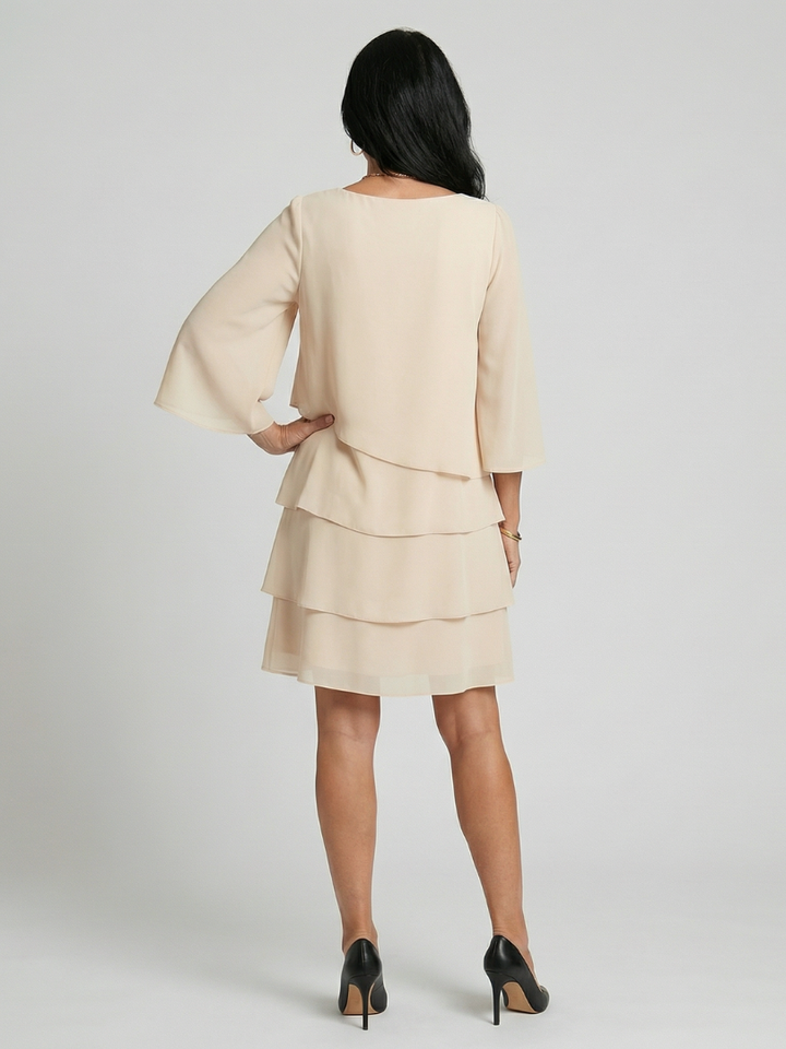 Zita | Rochie Midi Stratificată cu Mâneci Clopot