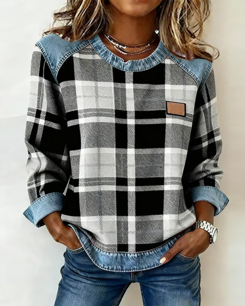 Erica – Hanorac din flanel pentru femei cu detalii din denim
