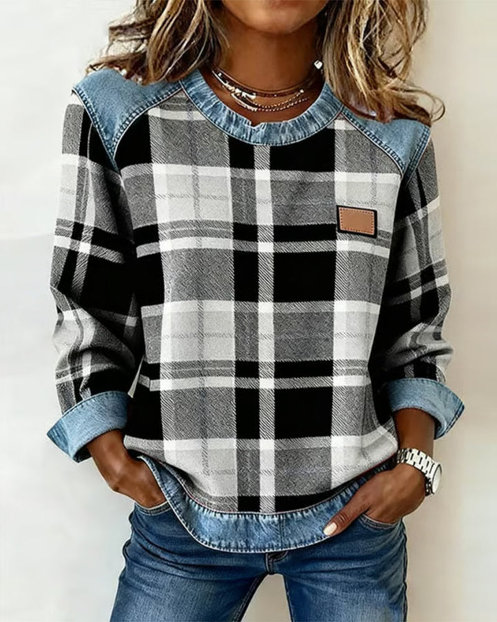 Erica – Hanorac din flanel pentru femei cu detalii din denim