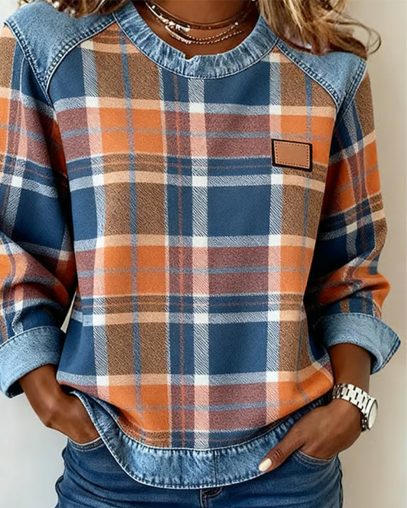 Erica – Hanorac din flanel pentru femei cu detalii din denim