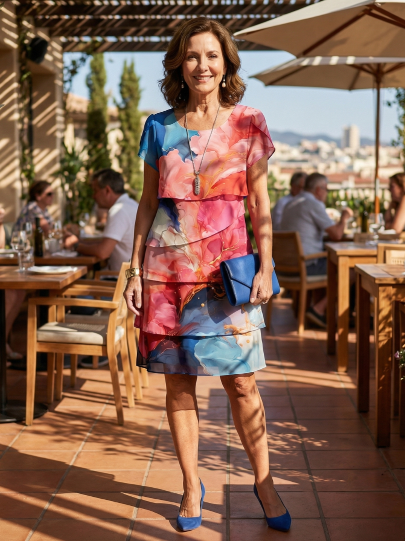 Panna | Rochie Elegantă Midi cu Print Marmură