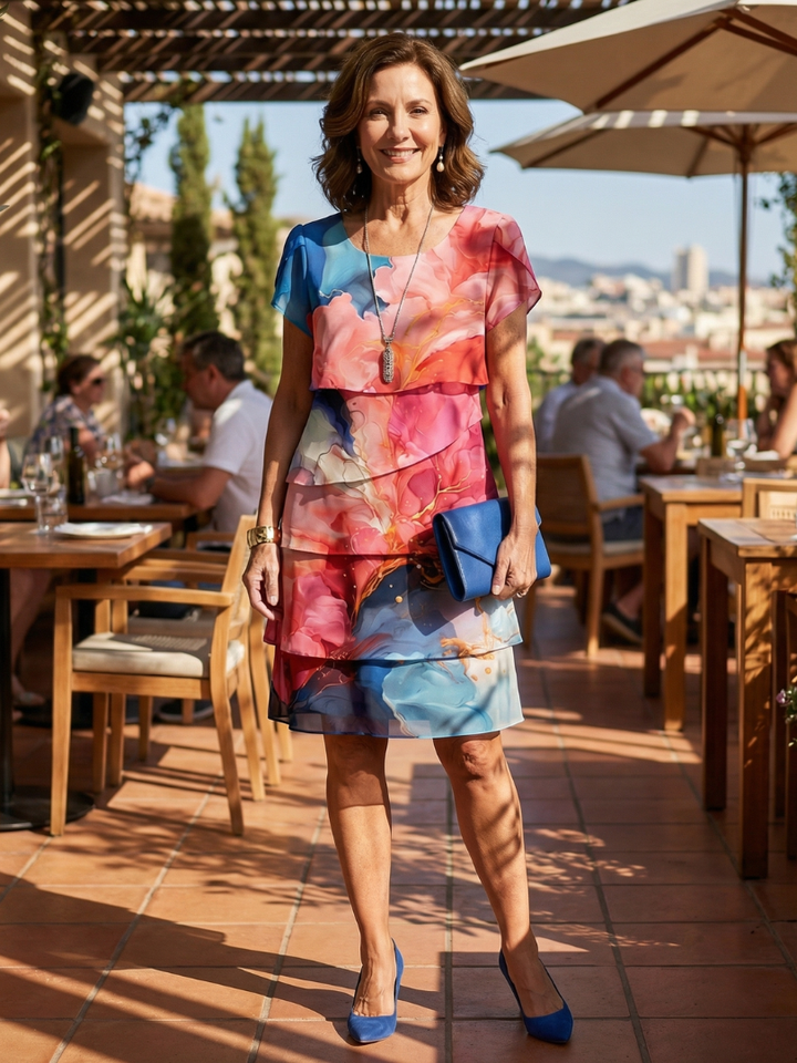 Panna | Rochie Elegantă Midi cu Print Marmură