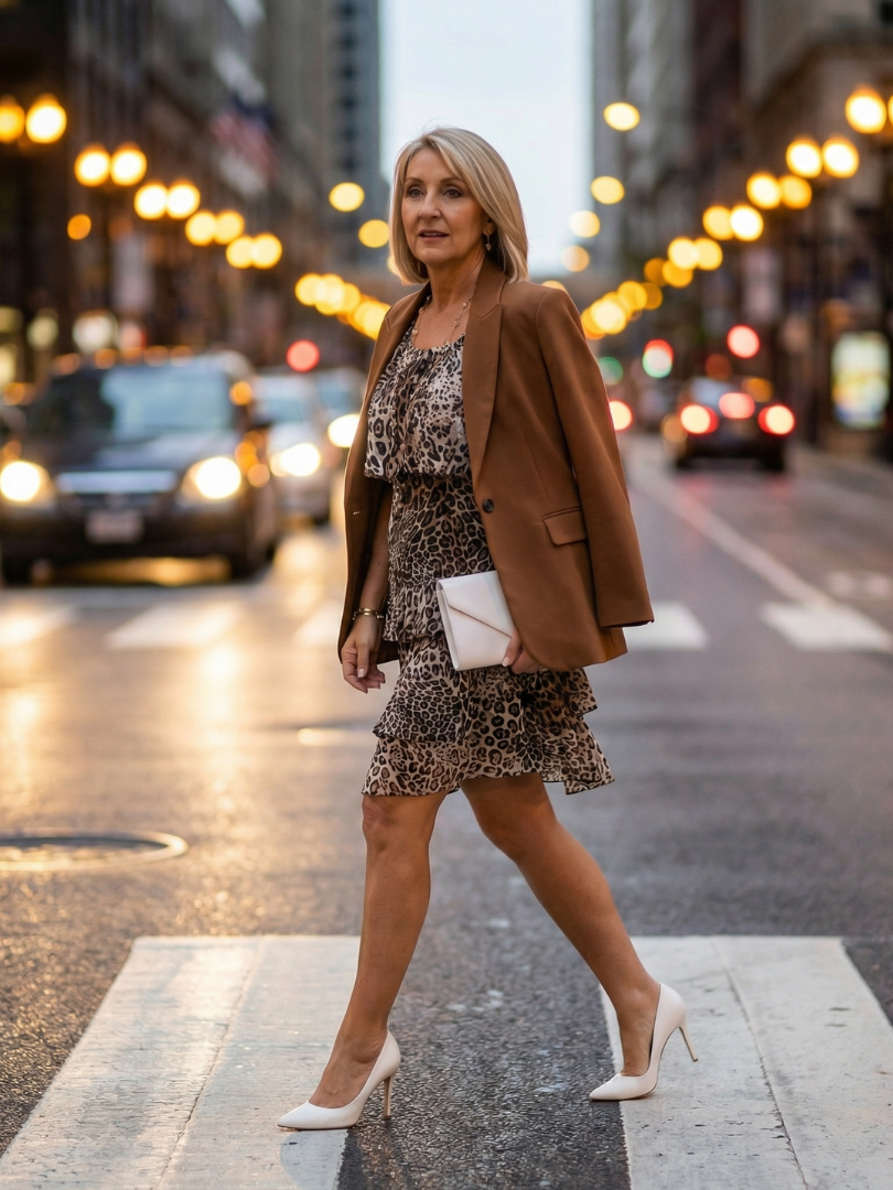 Laura | Rochie Midi cu Print Animal