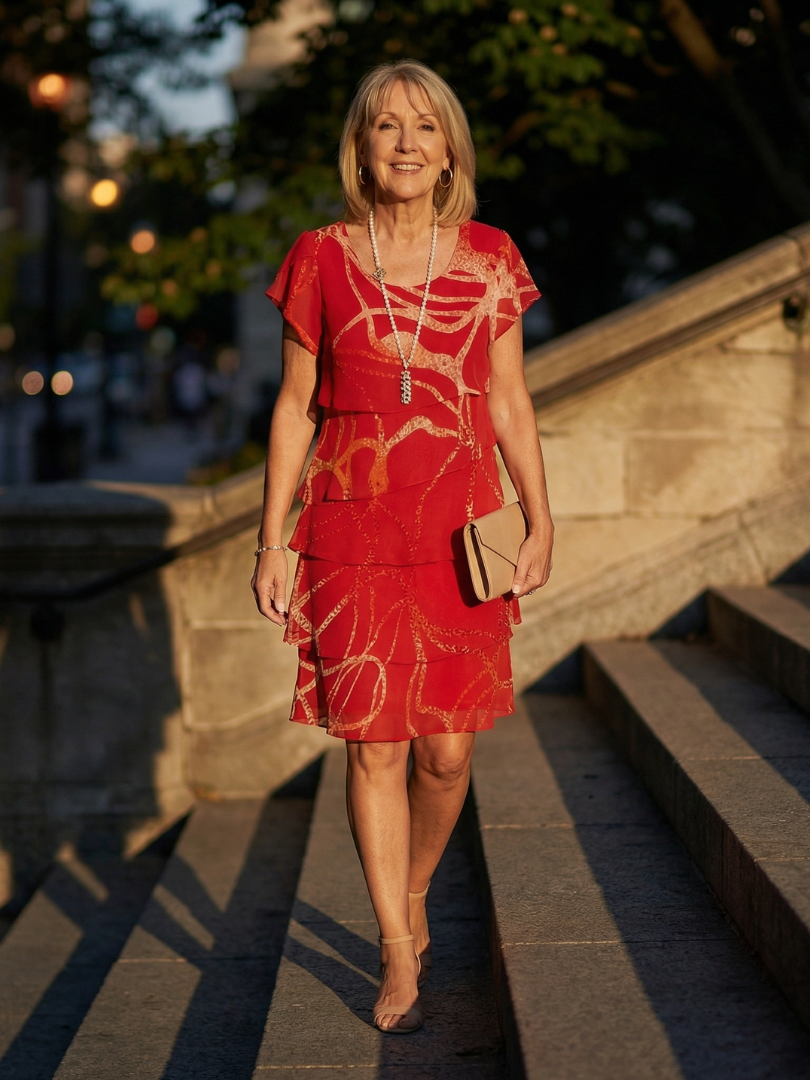 Helga | Rochie Midi Moale cu Print Abstract