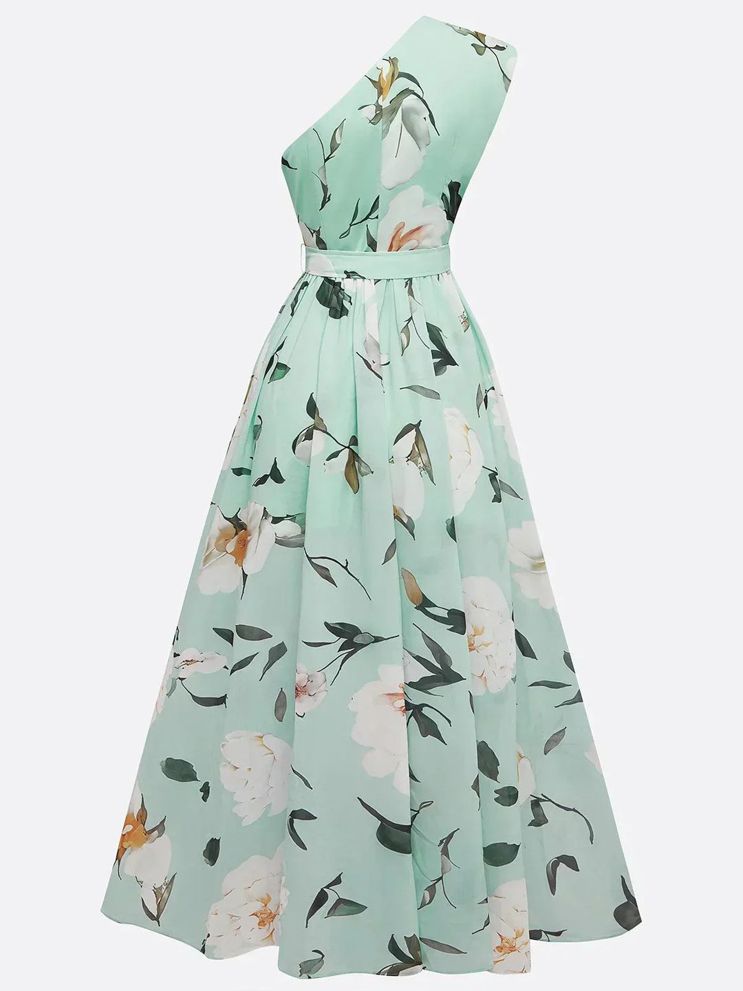 Anna | Rochie Maxi Florală Verde Deschis cu Un Umăr
