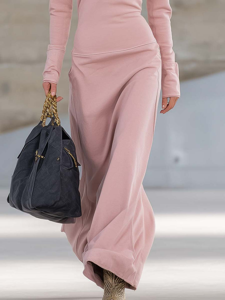 Valeria – Rochie maxi sport retro elegantă cu decolteu în V și fermoar