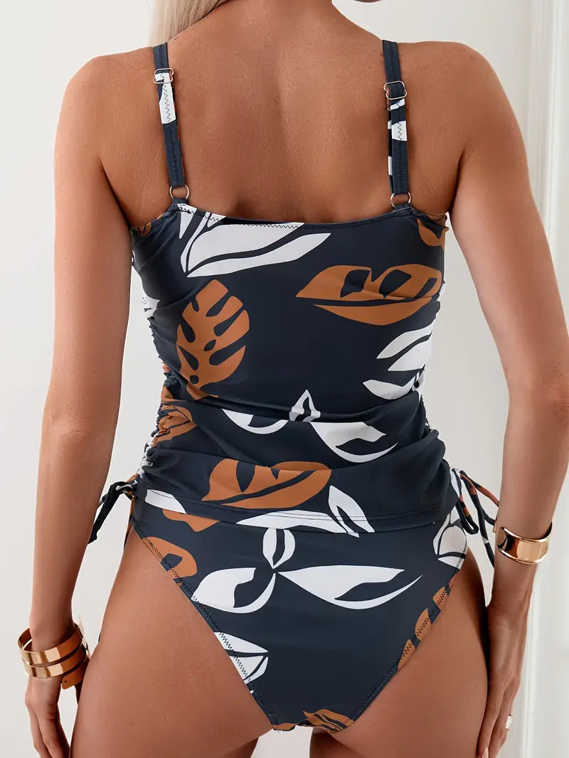 Isla | Set de tankini cu imprimeu de frunze tropicale