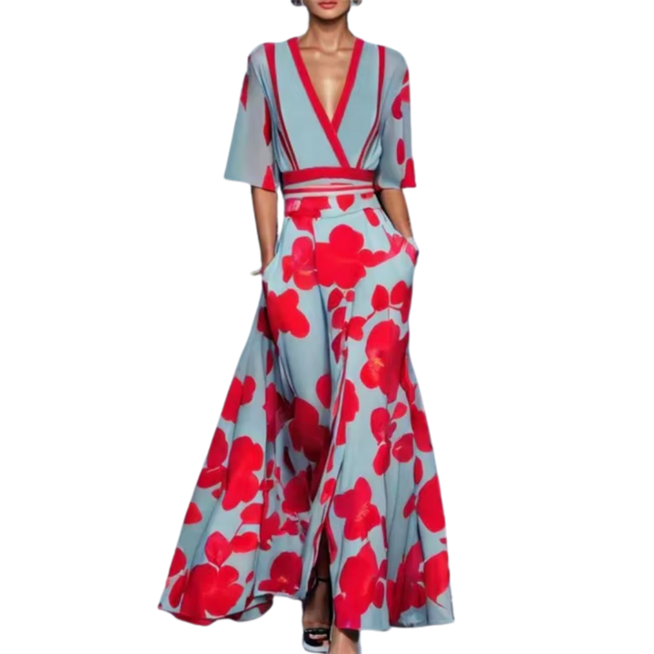 Noelle | Rochie de Primăvară Florală cu Decolteu în V