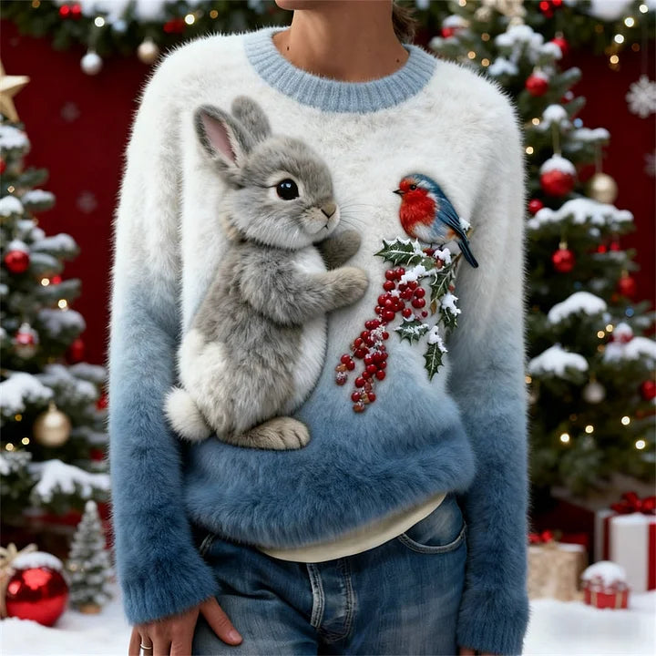 Holly | Pulover Pluș cu Iepuraș de Sărbători
