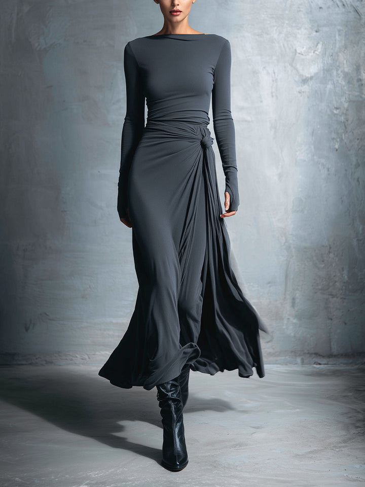 Ilinca | Rochie maxi cu nod lateral