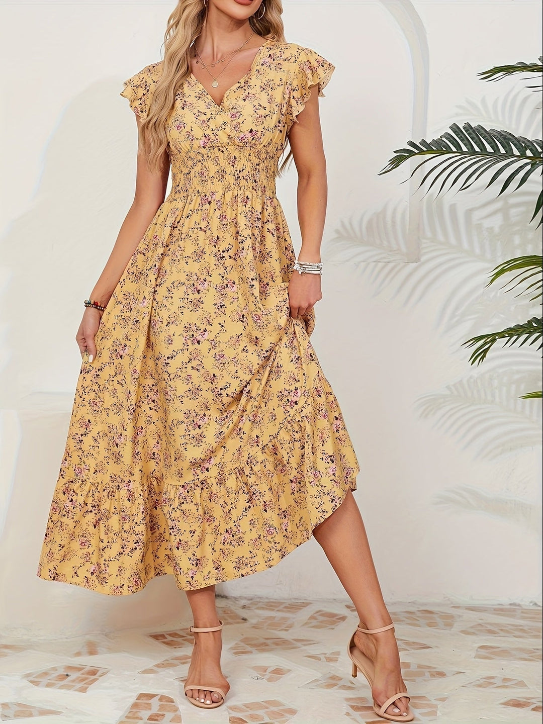 Mia | Rochie Florală cu Fante