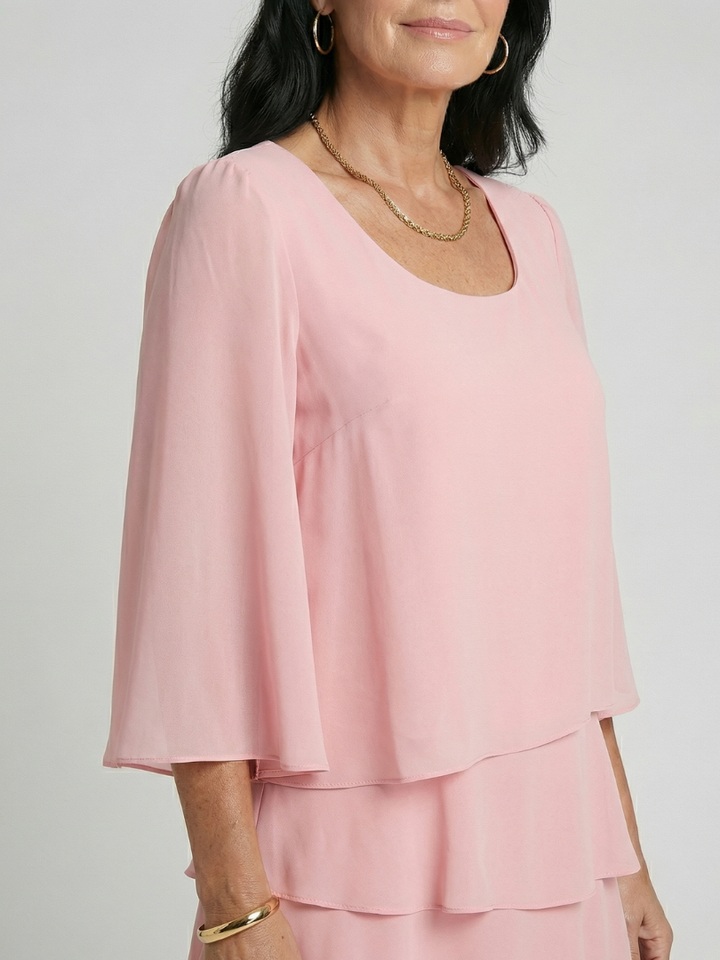 Zita | Rochie Midi Stratificată cu Mâneci Clopot