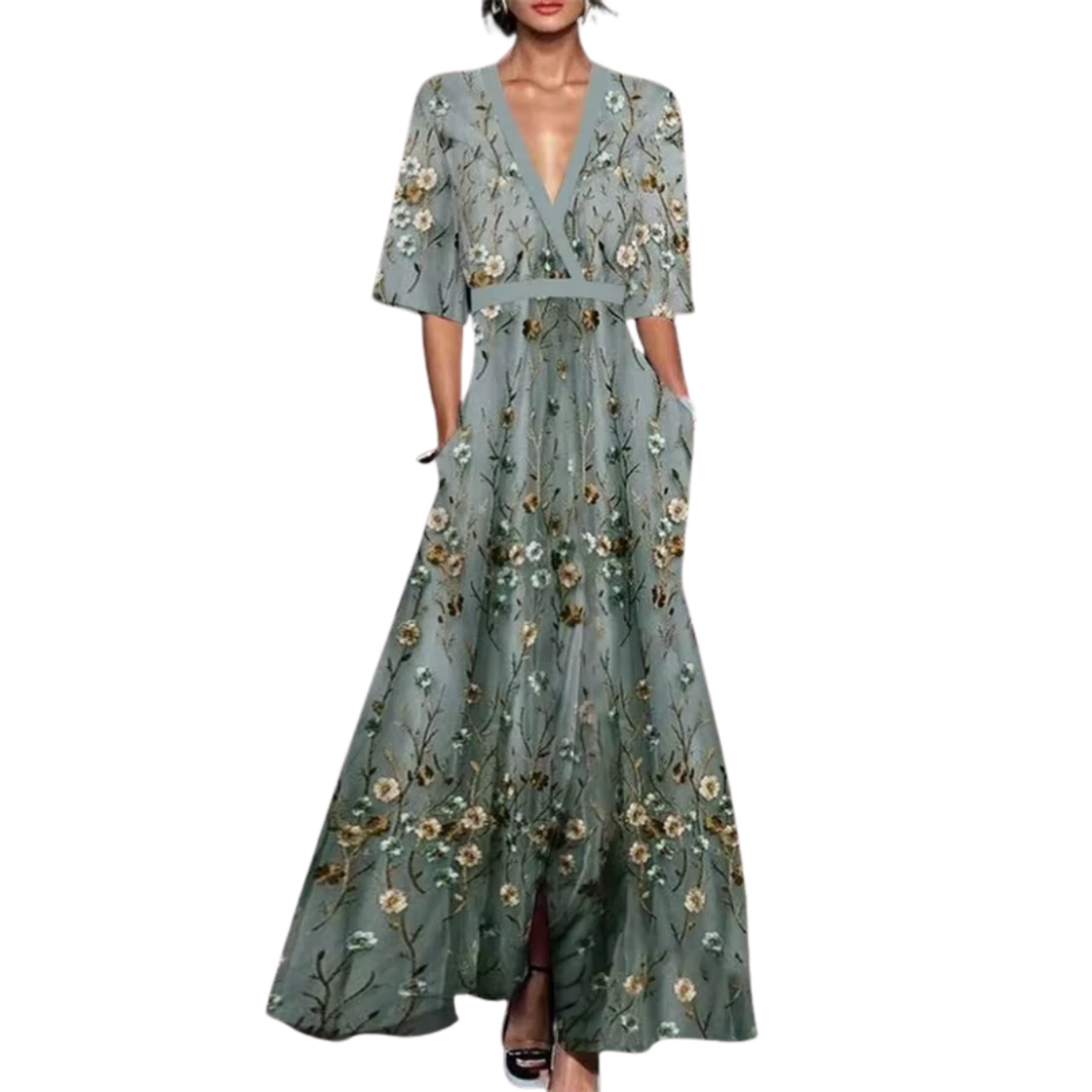 Noelle | Rochie de Primăvară Florală cu Decolteu în V