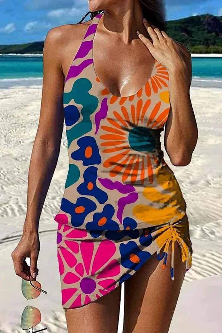 Fiesta | Set de tankini floral cu grafic care acoperă burtica