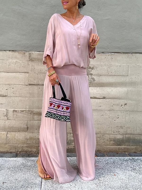 ESMERALDA – SET DIN DOUĂ PIESE CU PANTALONI LARGI DIN CHIFFON ELEGANT