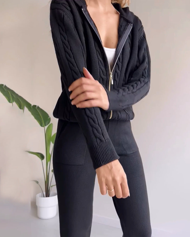 Ania - Set casual din două piese cu jacquard răsucit