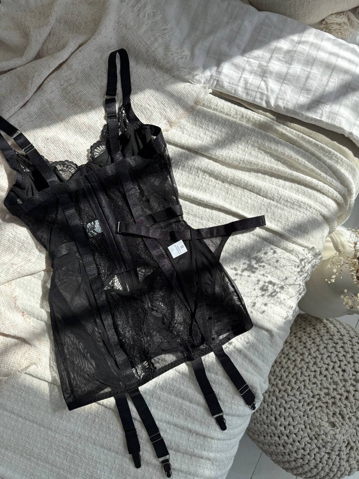 Alessandra™ | Rochie de Noapte Satinată Neagră Mirage