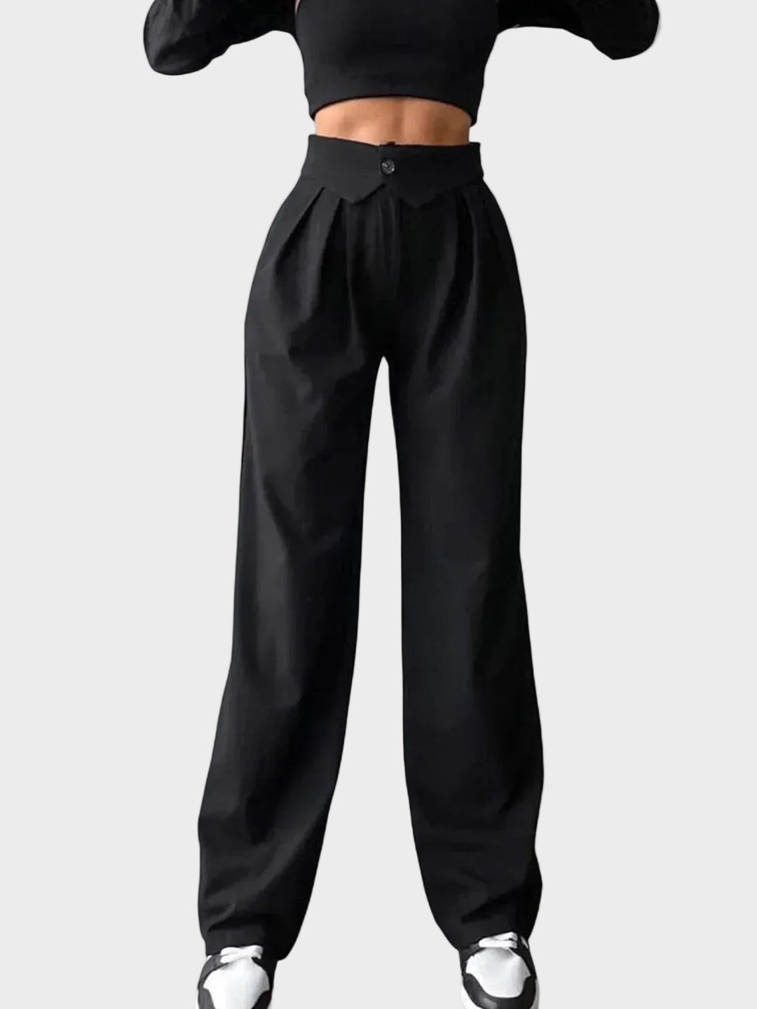 Pantaloni de birou cu talie înfășurată și picior drept